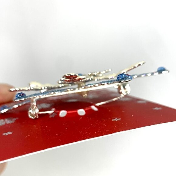 Holiday Sparkling Snowflake Pin Blue & White 2.5" NWOT - Picture 3 of 4